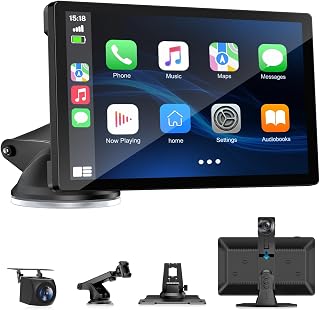 Wireless Carplay Screen for Car with 4K Dash Cam, 9" Portable Carplay & Android Auto, Car Touchscreen with 1080p Backup Camera, GPS Navigation/Voice Control/BT/Mirror Link/FM