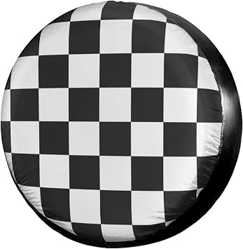 Black and White Racing and Checkered Pattern Spare Tire Cover Dust-Proof Wheel Tire Cover Fit Trailer, RV, SUV and Many Vehicle 17 Inch