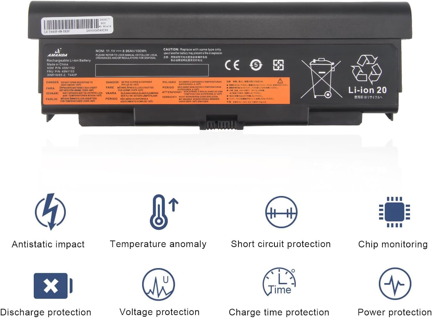 9 Cell 57++ New Battery Replacement for Lenovo ThinkPad T440P T540P W540 W541 L440 L540 45N1152 45N1153 0C52864 11.1V 8960mAH1