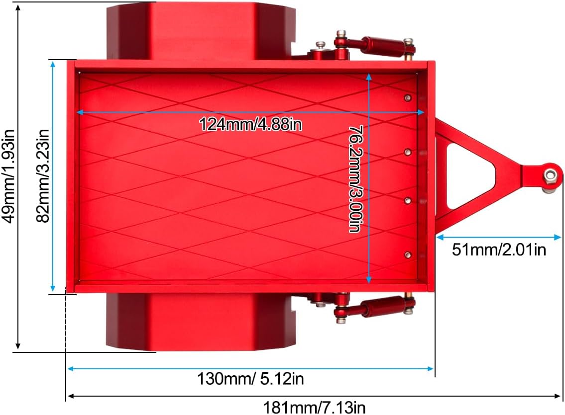 Aluminum TRX4M Utility Trailer with Hitch Mount for 1/18 RC Crawler Car TRX4-M Defender Bronco K10 High Trail Scale Accessories (Red)
