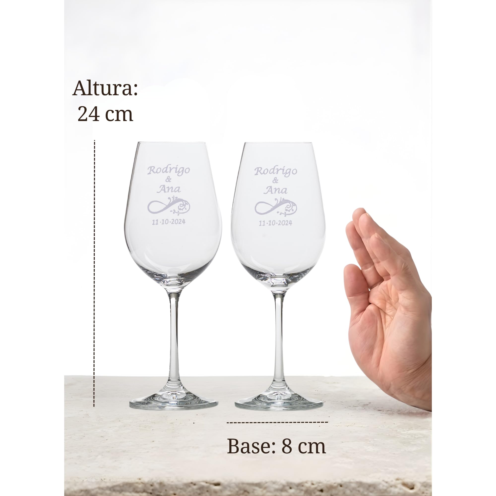 JOYERIA EL FARO | Copas de vino personalizadas | Estuche premium incluido | Brinda y celebra el amor (Infinito)