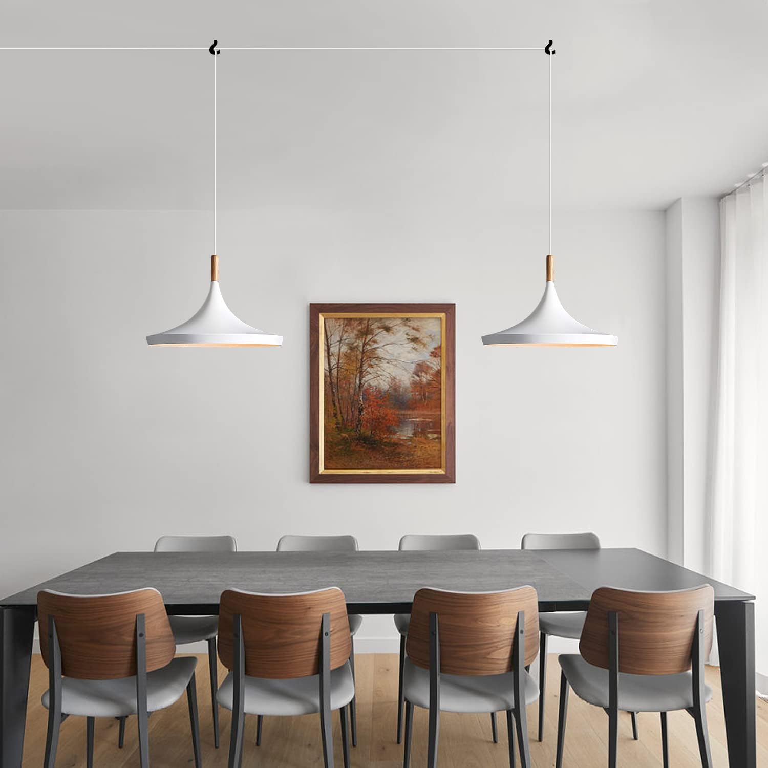 BOKT Plug in White Barn Pendant Light Retro Industrial Single Matte White Plug in Hanging Lamp Large Farmhouse Kitchen Island Bar Pendant Light Fixture Vintage Ceiling Light with Plug in Cord