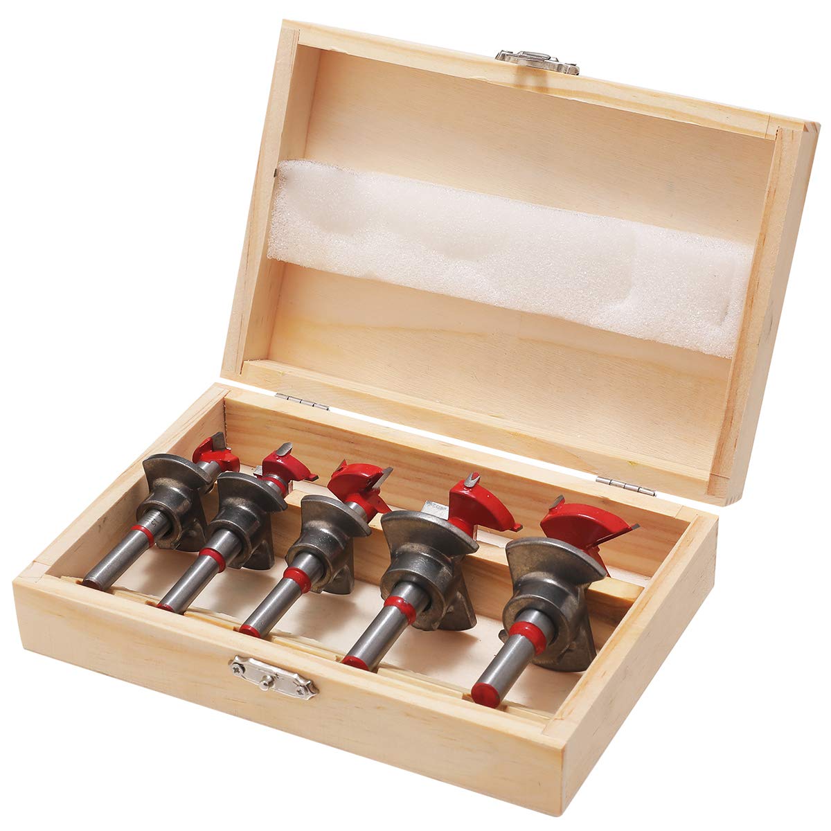 Topway Forstner Bits Set 5Pcs, 15-35Mm Cemented Carbide Adjustable Positioning Drill Bit With Depth Stoper For Woodworking Hinge Hole Drilling Cutting 130305