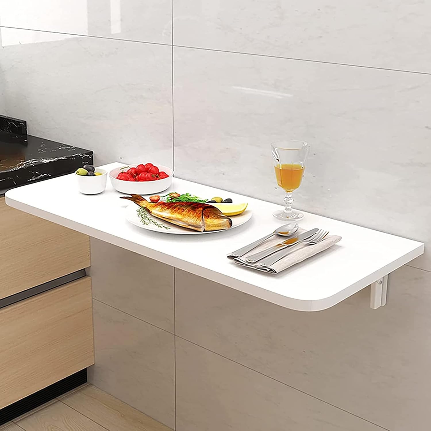 Space-Saving Foldable Wall-Mounted Kitchen Table | Compact Floating Desk & Versatile Drop-Leaf Workbench for Small Spaces at Home & Office