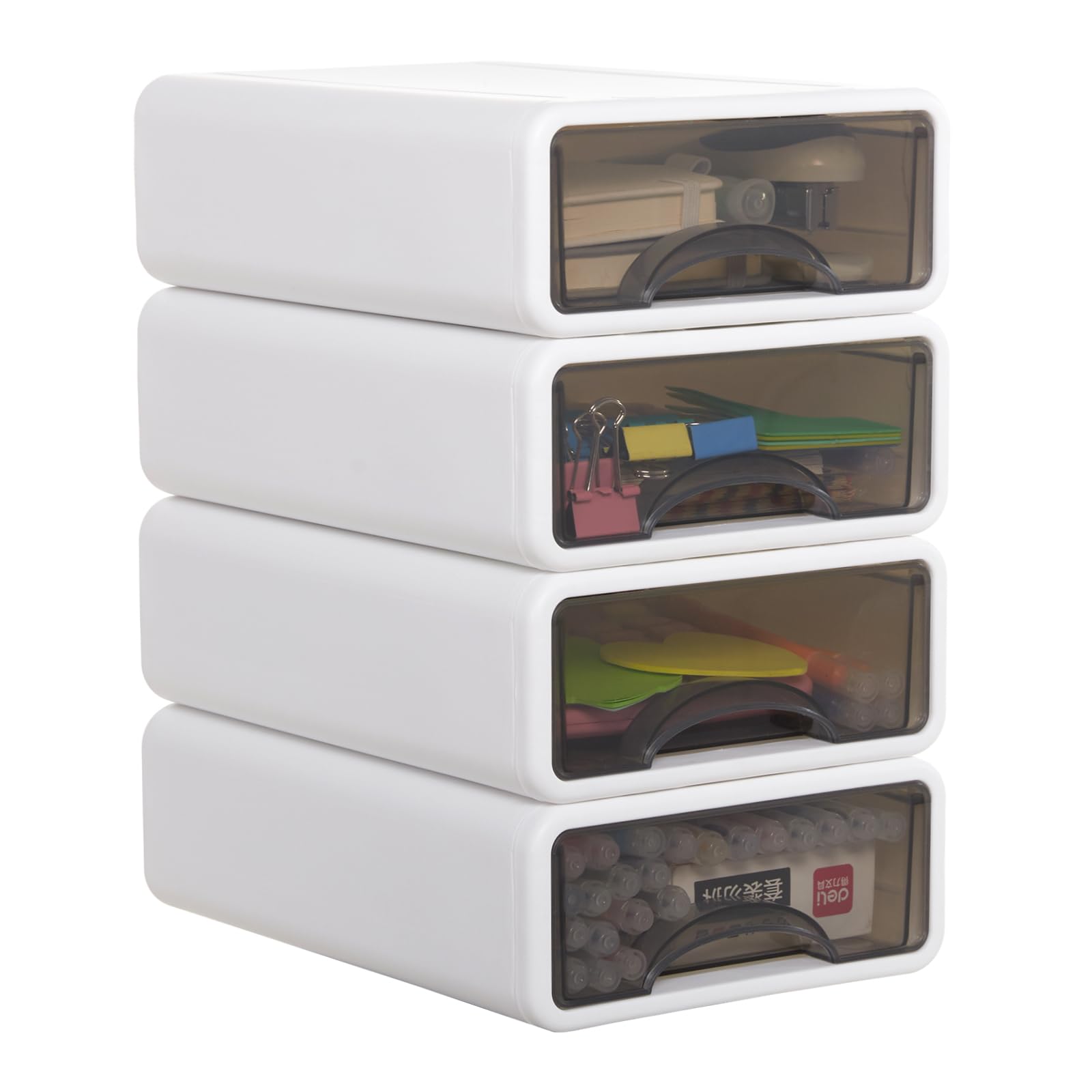 Yorbay 4 cajones organizador de escritorio, Set de 3 Cajoneras Apilables con Cajones Claros, organizador de cajones para bolígrafos, grapadora, notas adhesivas, papel A4