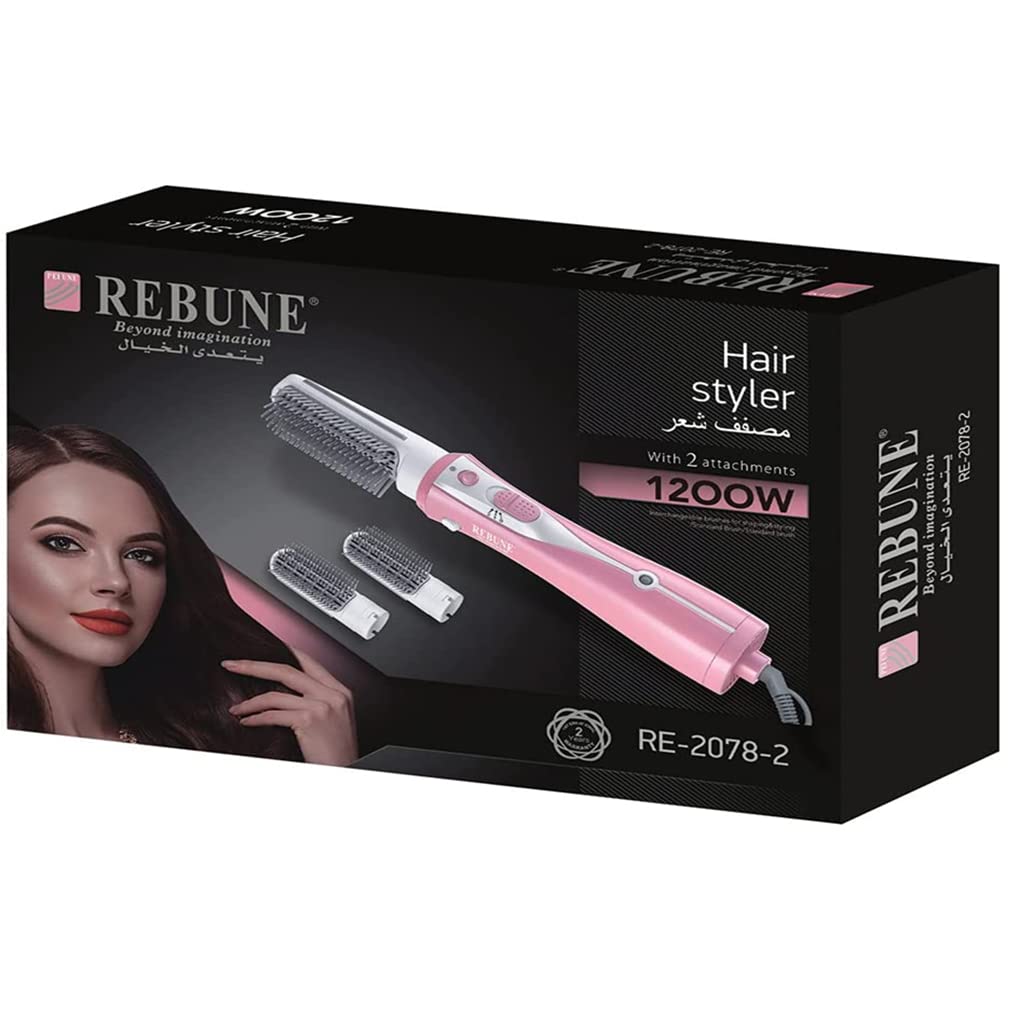 REBUNE RE-2078-2 Pink 1200W Hair Dryer Brush 3 In 1 Hot Air Styler Straightening & Curling Fast Heating (3s) Hair Styler with 2 BrushesREBUNE RE-2078-2 Pink 1200W Hair Dryer Brush 3…