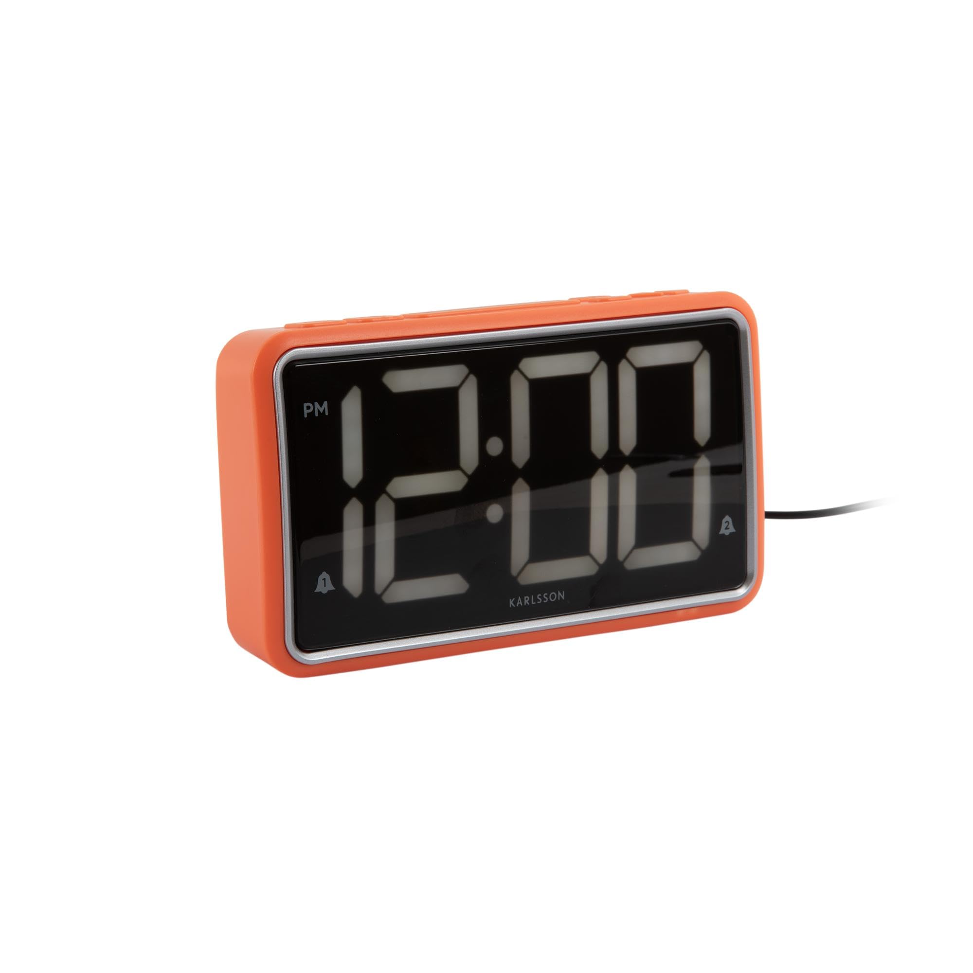Karlsson New Retro Alarm Clock with Large Digit Display - with Rechargeable USB or Battery Operated (Bright Orange)