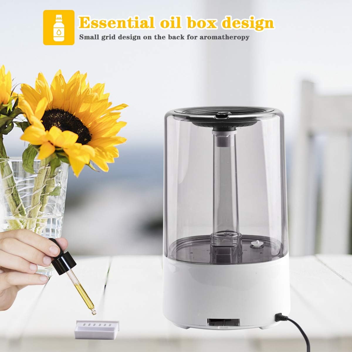LoiStu Cool Mist Humidifier, Top Filling 3.5L Timer Humidifier, Essential Oil Diffuser with 7-Color Night Light, for Home, Bedroom, Office, Works Up to 30 Hours, Auto Shut-Off (White+Gray)