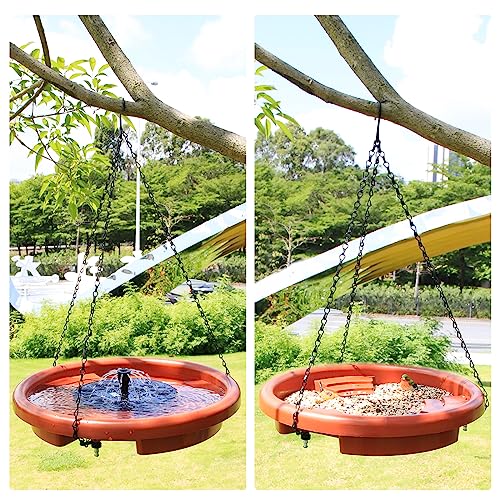 AISITIN 15\" Hanging Bird Bath with Solar Fountain, Outdoor Hanging Bird Bath Bowl with 3-Tier Steps, Solar Powered Water Fountain for Bird Bath, Feeder, Drinking, Garden Patio Lawn Backyard