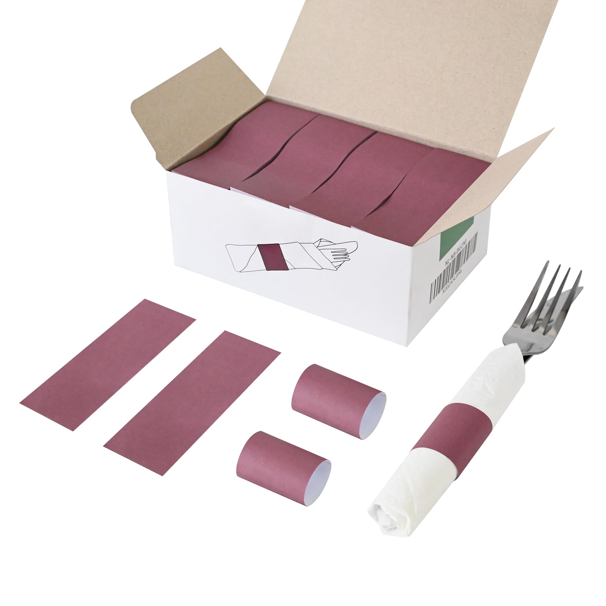 NATURALABEL Self-Adhesive Napkin Bands, Pack of 2,000, Burgundy
