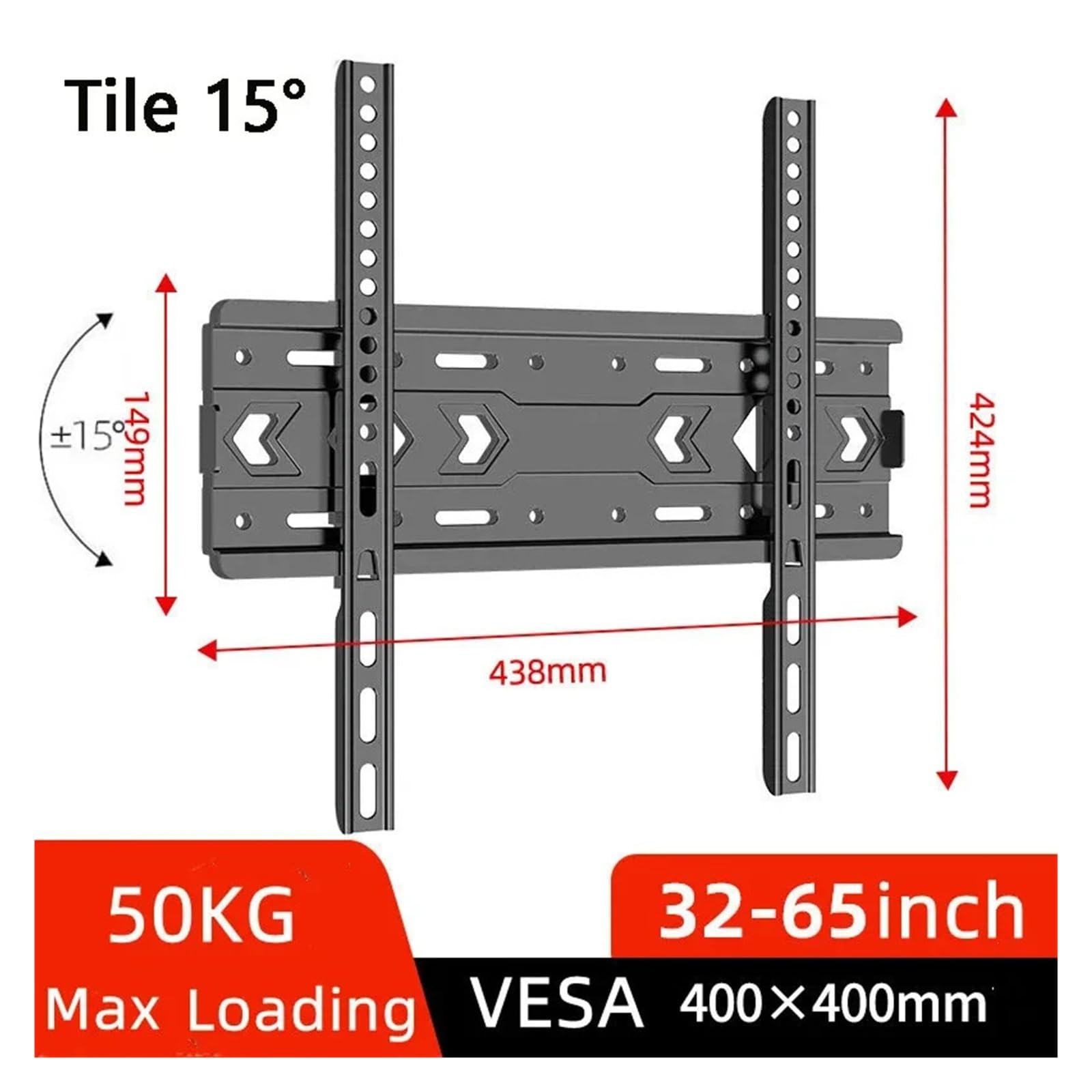Supporto da parete per TV, staffa fissa universale per TV piatto/curvo da 32-65 pollici, basso profilo con inclinazione di ±15°, VESA 400 x 400 mm, soluzione di montaggio resistente