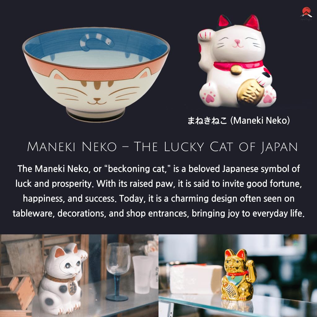 JapanBargain, Bol japonais en porcelaine - Bol à riz - Bol à soupe - Fabriqué au Japon - Motif chat souriant Maneki Neko - 11,4 cm