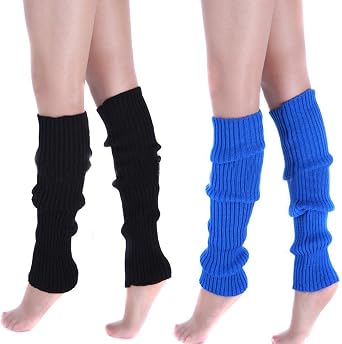2 Pairs Women Girls 80s Fashion Winter Leg Warmers Knitted Wool Crochet Long Boot Socks