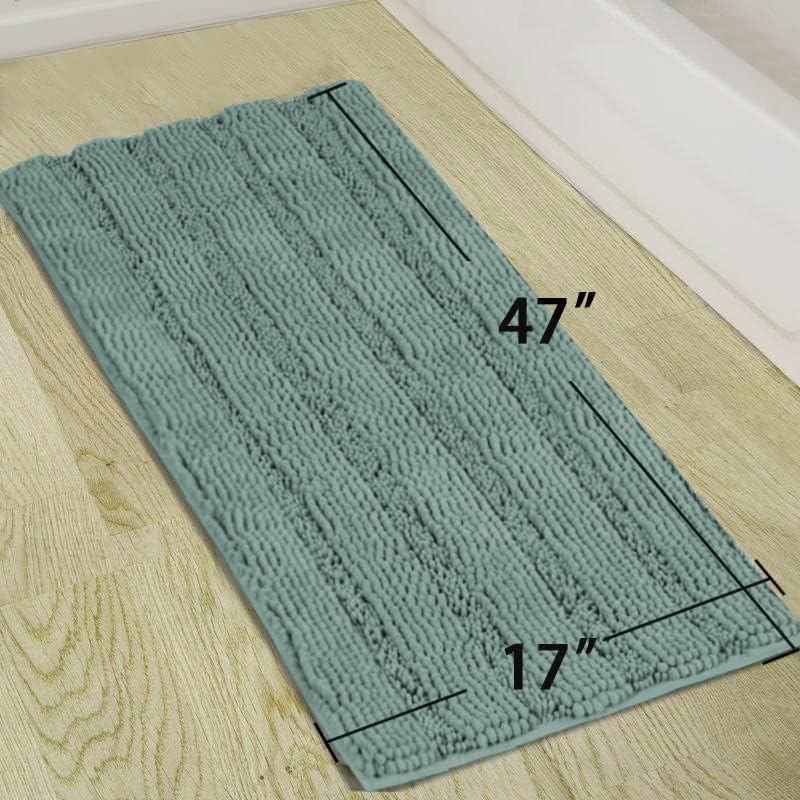Image of Turquoize Bathroom Runner Extra Long Bathroom Rug Blue Chenille Bath Rug Non Slip Shaggy Bath Mat Shag Shower Mat, Soft and Cozy, Super Absorbent Water, Washable Rug, 47 x 17 inches, Duckeggshell Blue