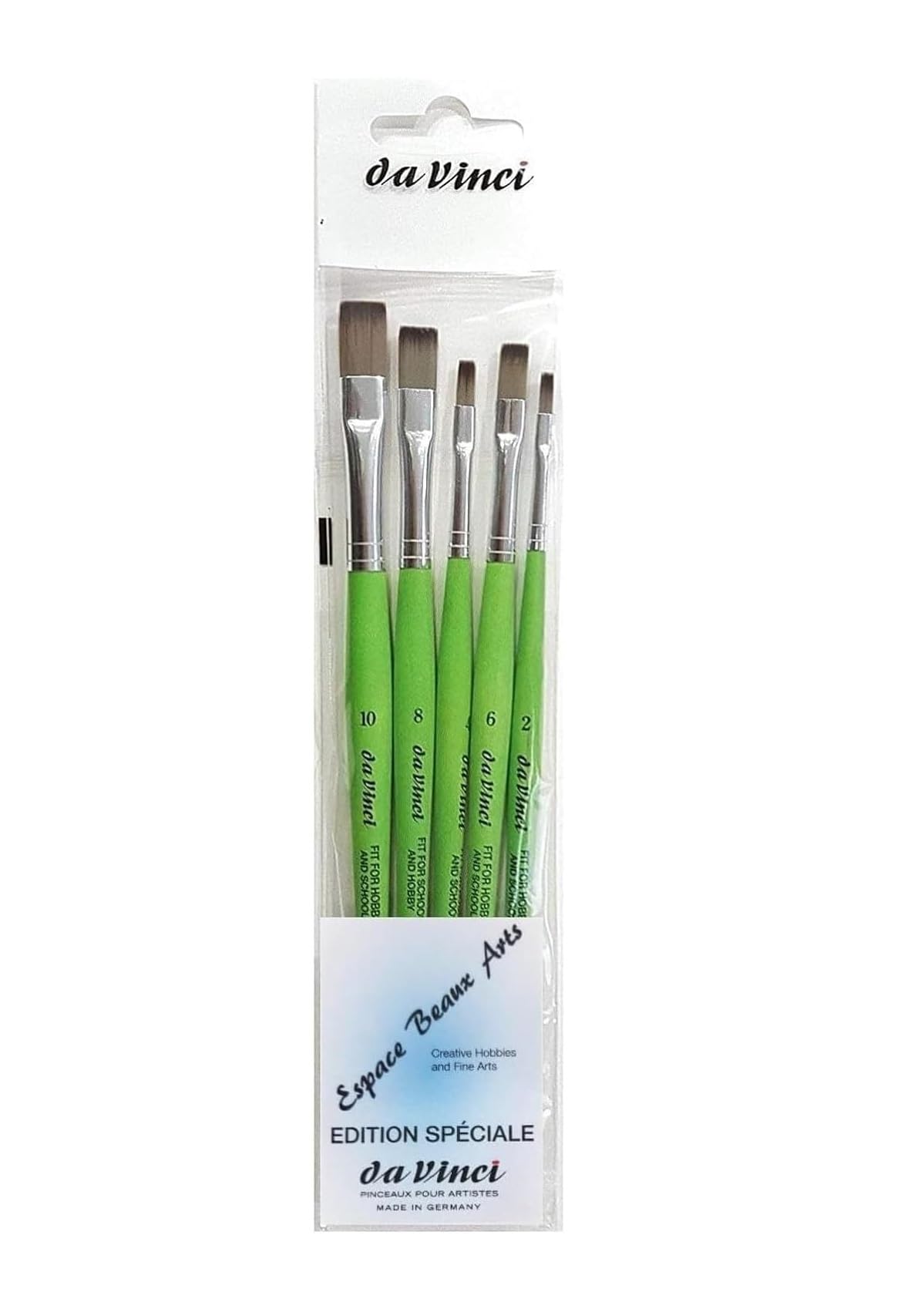 Da Vinci serie 374 pennello piatto, in fibra sintetica, verde, set 5pcs (2, 4, 6, 8, 10)