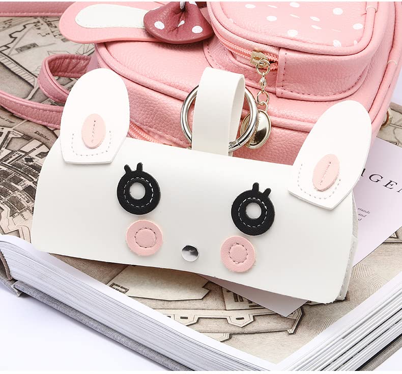 Image of Cartoon Sunglasses Pouch, Portable Snap Button Glasses Case with Clip PU Leather Splicing Eyeglasses Carrying Bag
