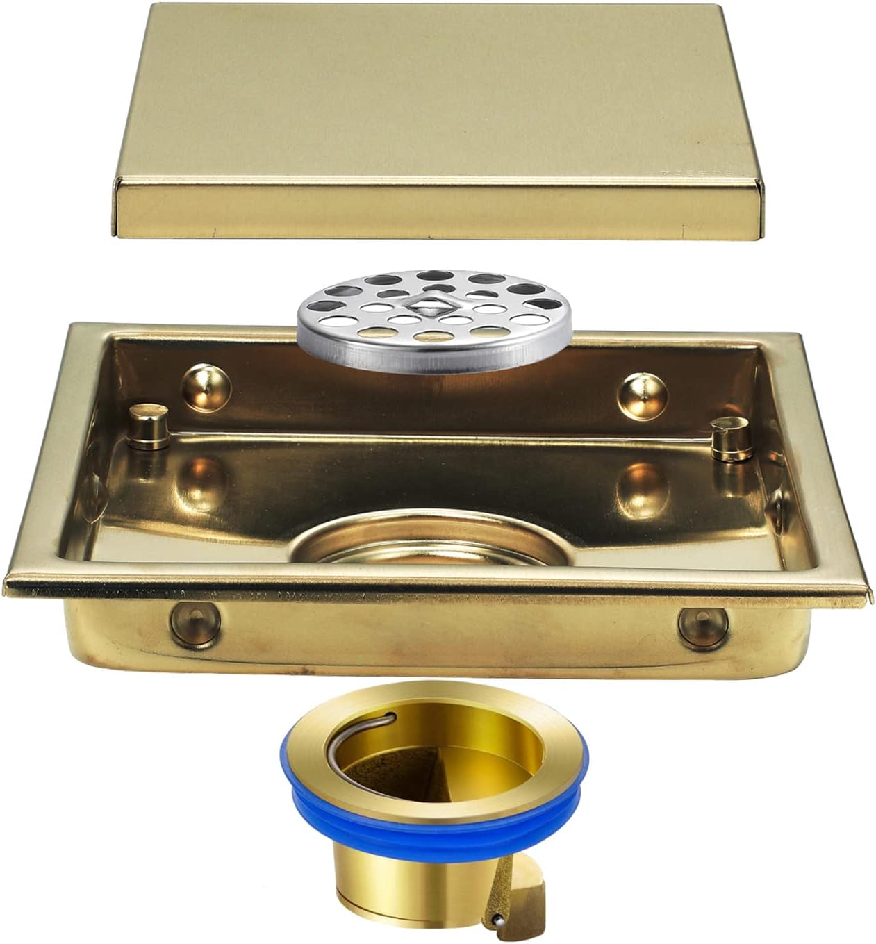 シャワーフロアドレン、4インチステンレススチールバスルームフロアドレン、真鍮サイドフリップ防臭コア、スクエアフロアドレン、2イン1カ
