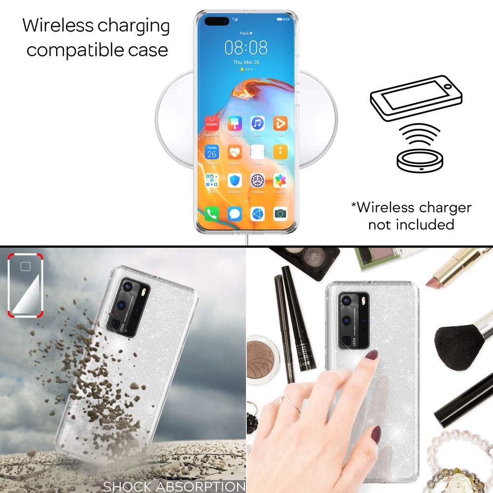 BAOJAY Compatibile per Huawei P40 Lite Silicone Case [Glitter Bling Cover Glitter Clear View,Custodia Trasparente Antiurto regali per ragazze e signoreo-blu