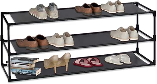 Miniatura 4 de Jerry & Maggie Zapatero apilable de 3 niveles de 39 pulgadas de ancho, material no tejido, capacidad de 12-15 pares, 39 pulgadas de ancho x 11