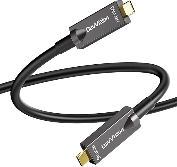 DavVision Full-Featured USB C Fiber Optic Video Cable 50FT, Support 10Gbps,PD 60W,4K@60Hz,USB 3.2 Active Optical Cable Built in German SiliconLine Chip for Logitech Camera,VR,Laptop,Video Conference