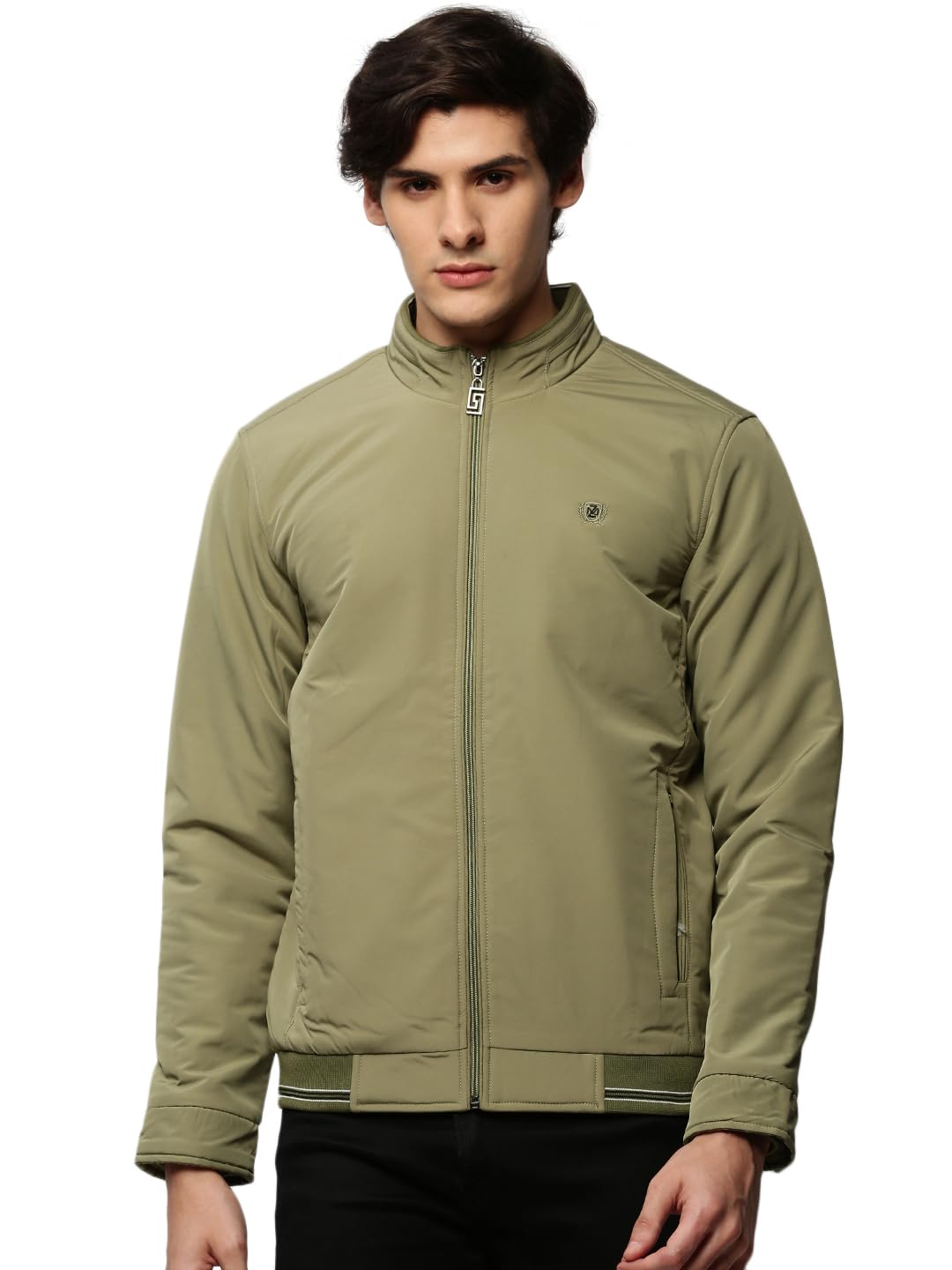 SHOWOFF Men’s Solid Mock Collar Green Bomber Jacket-ZD-3400_Green
