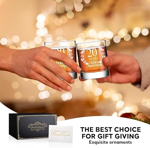 Miniatura 6 de Perfectinsoy Juego de regalo de cristal de whisky de 20 años, regalo de boda para mamá, papá, abuelos, alma gemela, pareja, regalos de 20 años,
