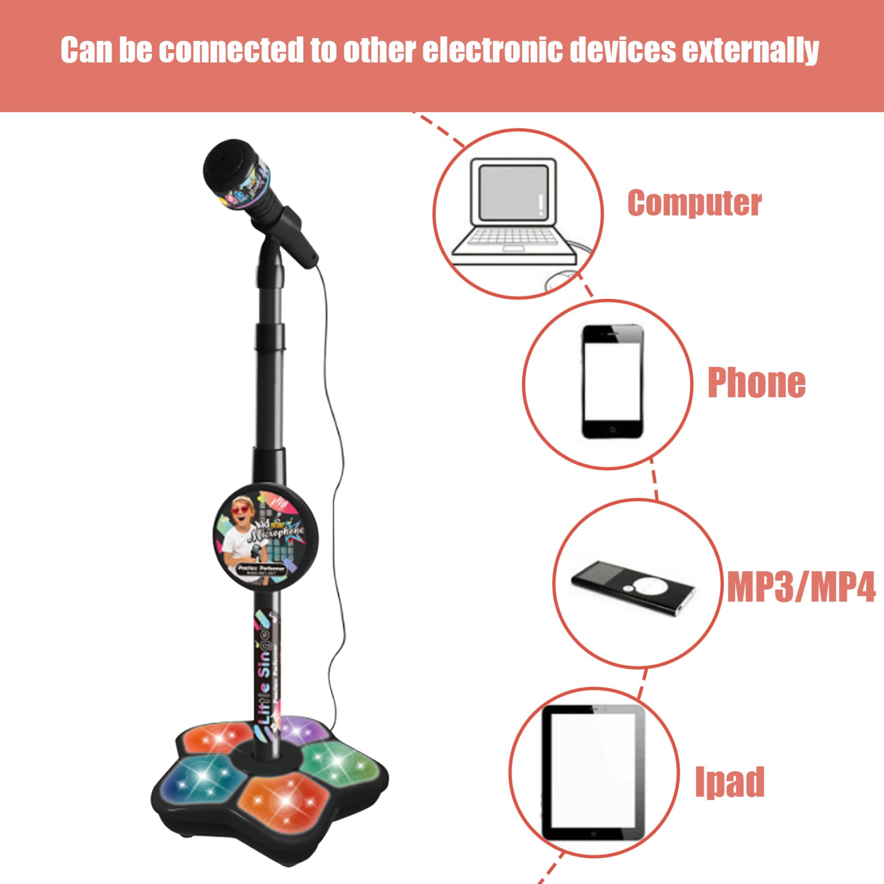 Micrófono Y Soporte Para Niños – Karaoke Ajustable En Altura Con Luces Y Conexión Externa