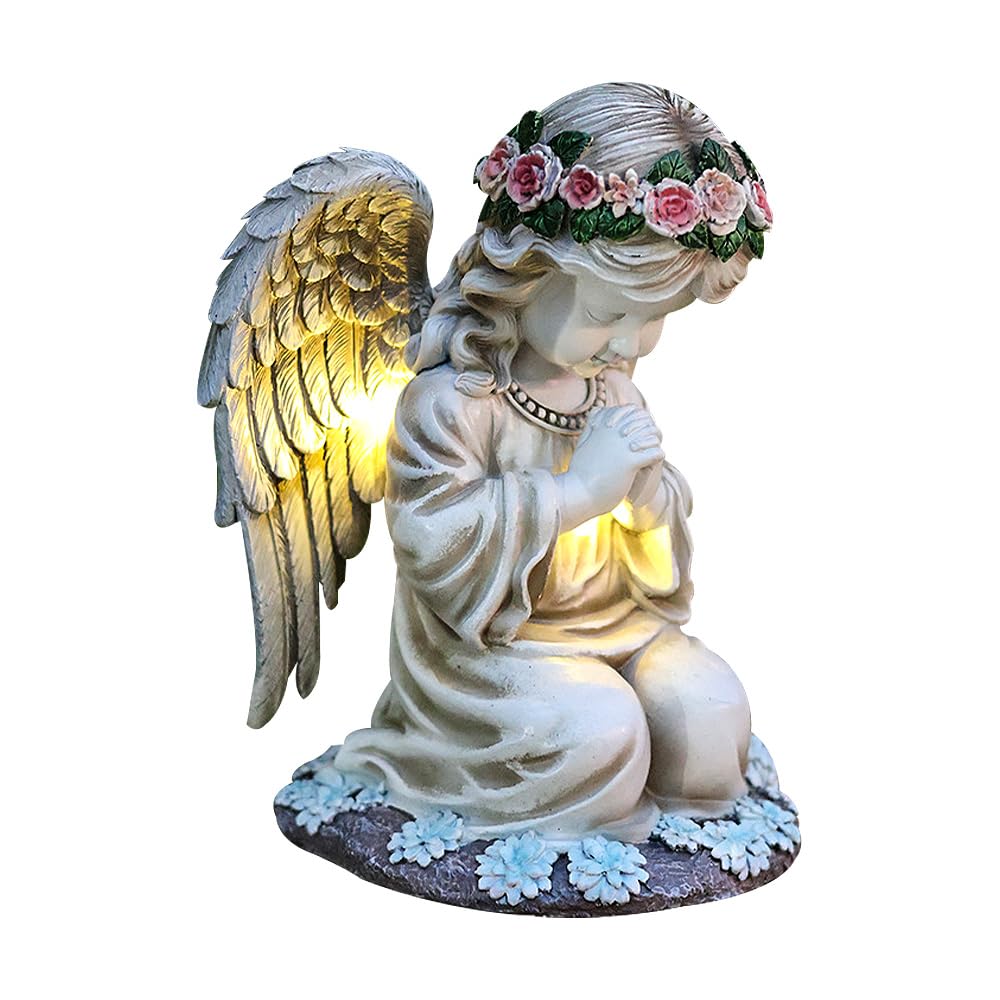Statue da Giardino a Forma di Angelo Custode, Solare Statue Angeli Figure da Giardino con Angeli Solari con Luci a LED Resistente alle Intemperie Decorazione da Giardino a Forma di Angelo per Esterno