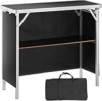 VEVOR Folding Portable Bar Table & Tradeshow Podium - 38x15in, 111lbs Capacity, Storage Shelf, Carrying Bag & Skirt, Tool-Free Setup
