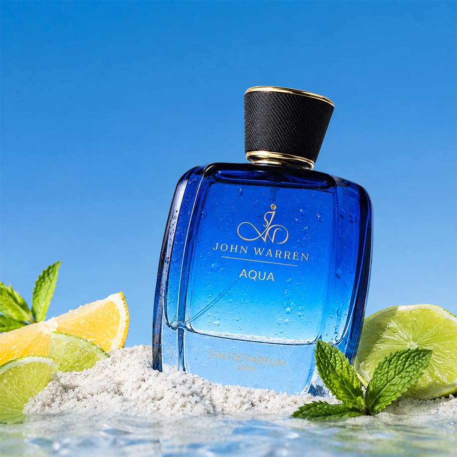 Image of JOHN WARREN AQUA Luxury Perfume For Men, Aqua Long-Lasting Eau De Parfum with Grapefruit,Nutmeg and Jasmine, Fresh & Strong Everyday Fragrance-100 ml