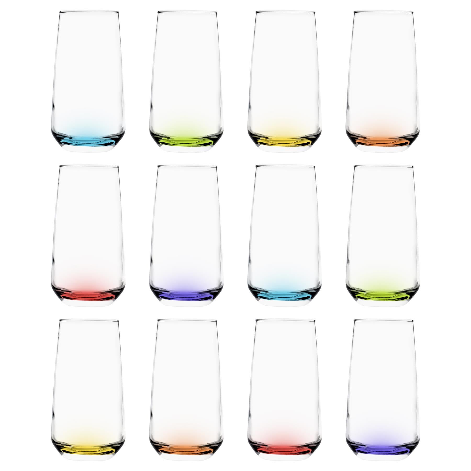 LAV 480ml Lal Highball Glasses - Coloured Base - 12x Tall Dishwasher Safe Glass Water Gin Juice Cocktail Drinking Hi Ball Tumblers Glassware Set