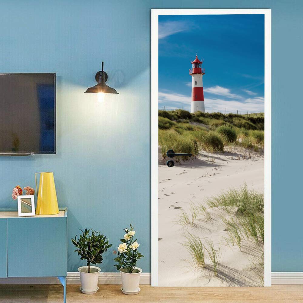 Sticker porte trompe l'oeil paysage marin pour décorer un salon ou un couloir