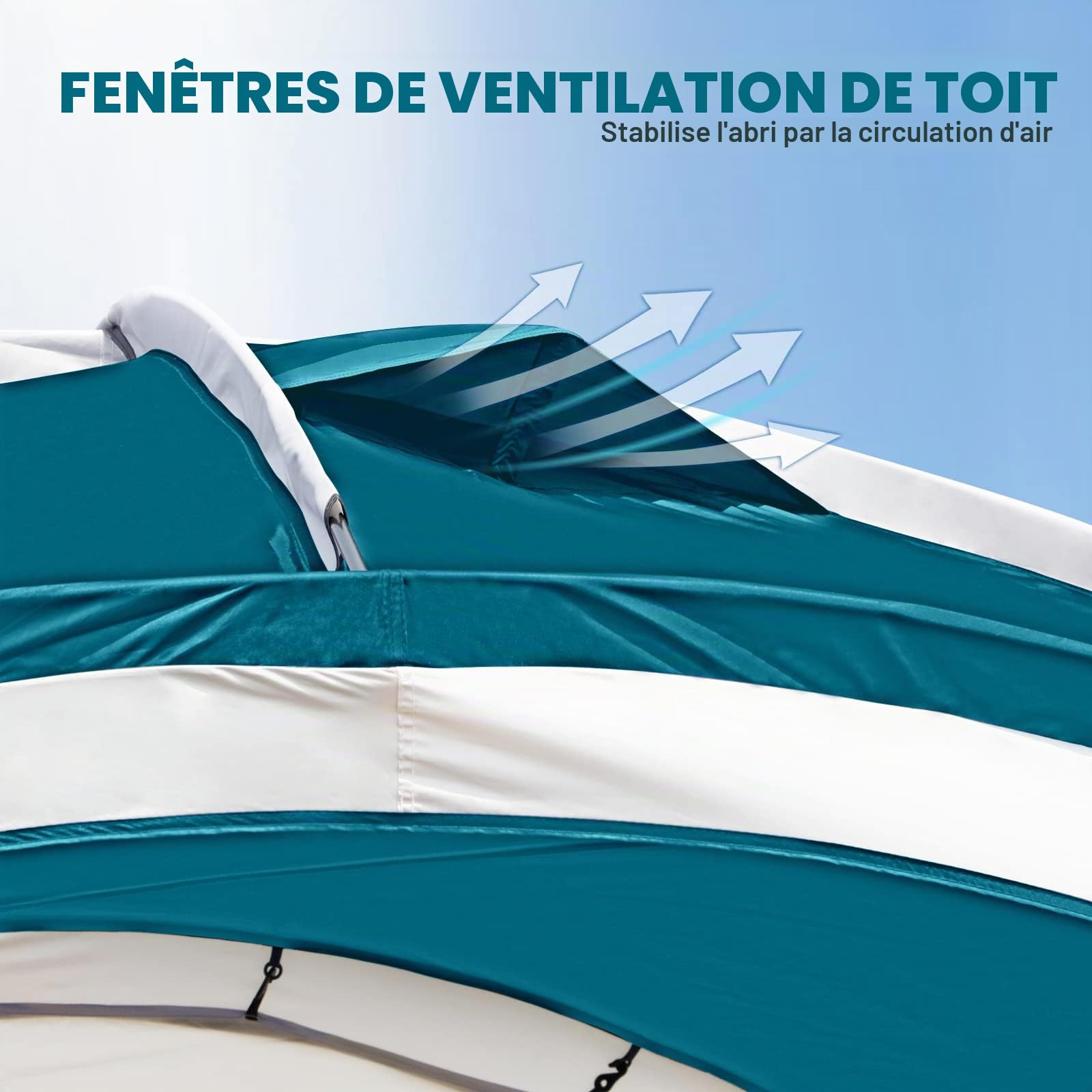 UNICAMPER Grande Tente de Plage UPF 50+ 3,7 x 3,7 m, imperméable et imperméable pour 8 à 10 Personnes avec 2 parois latérales, Parfaite pour Le Camping (Bleu Ciel)