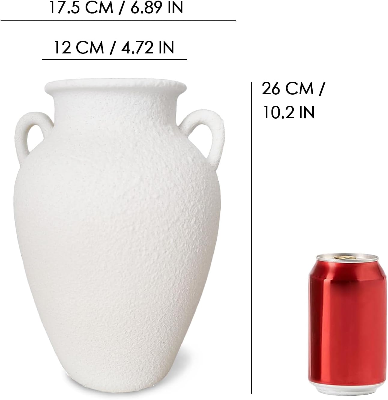 White Ceramic Pottery Barn Vase with Handles - 10" Large Decorative Terracotta Vase for Pampas Grass, Rustic Farmhouse Boho Vases for Home Decor, Living Room, Mantel, Table, Shelf - Image 7