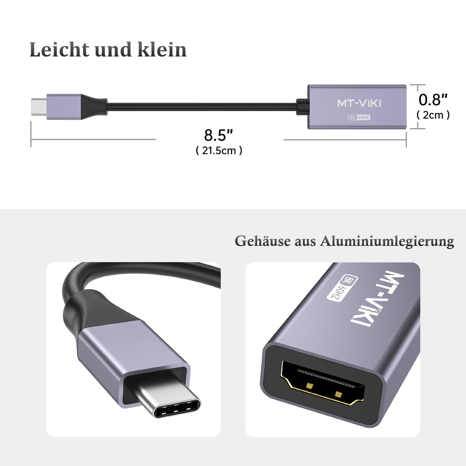 MT-VIKI Adapter 4K 120 Hz/8K 60 Hz USB C na HDMI, adapter Thunderbolt 3/4 USB C na HDMI 2.1, kompatybilny z MacBookiem iPad Surface Galaxy Dell i innymi 48 Gb/s