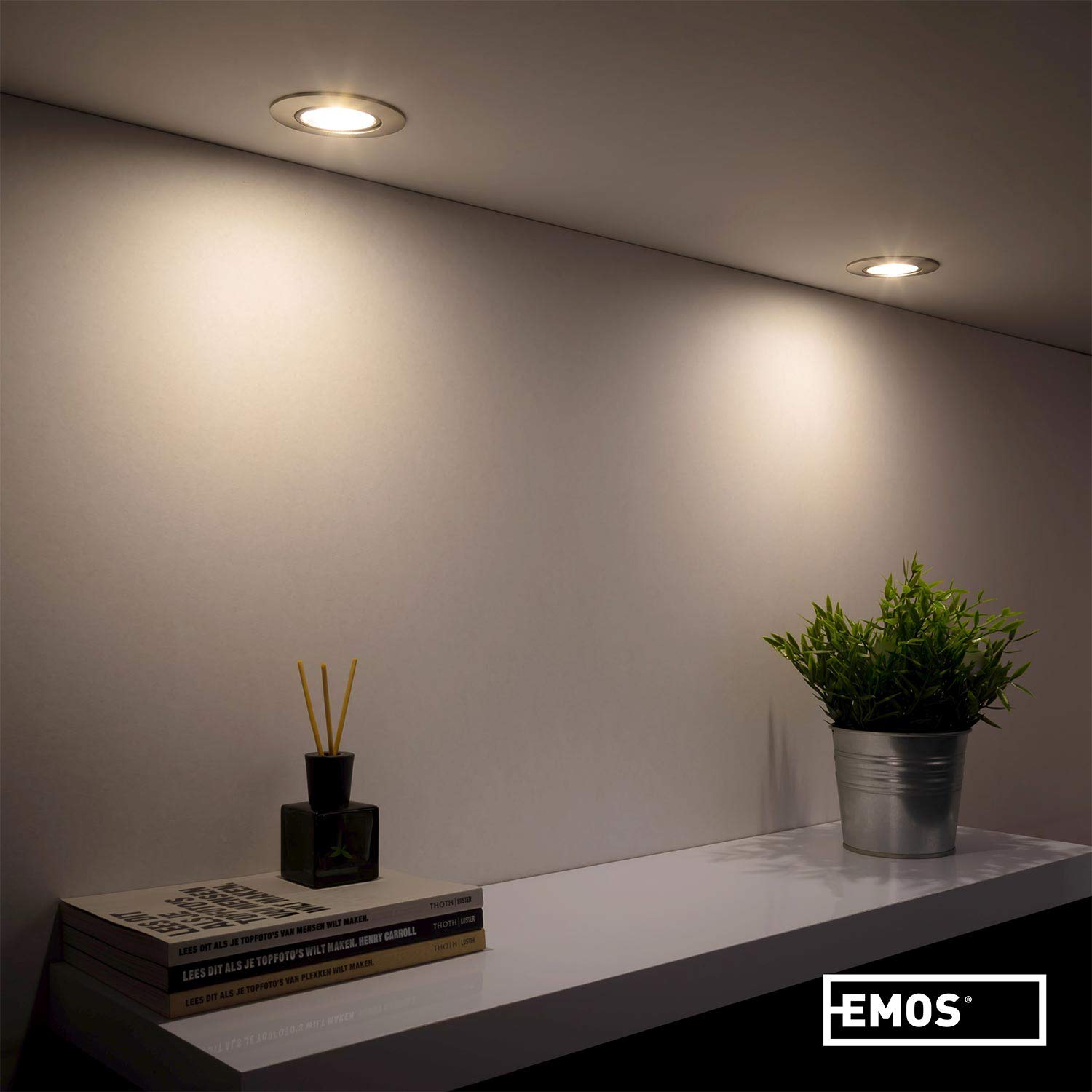 EMOS Incasso per Cartongesso 5W / 450 Lumen | Faretti LED soffitto da incasso 4000K Luce Bianco naturale | Set di 6 pezzi Spot LED Orientabili a 50°, Rotondi e Ultra Piatti in Argento