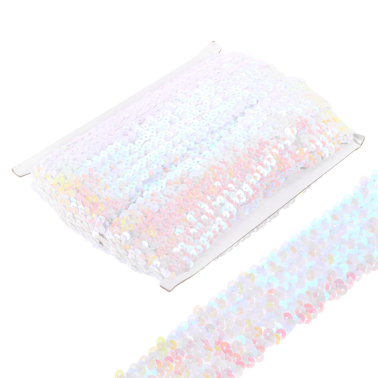 uxcell 10 Yards 1.8 Inch Elastic Sequins Trim Stretch Flat Sequin Paillette Fabric Ribbon Trim Strip for Crafts Sewing Costume Dress, Metallic White