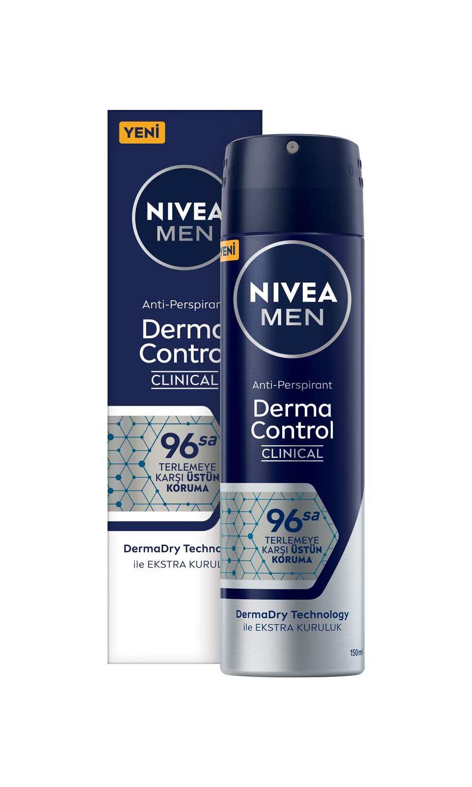 NIVEA MEN Erkek Sprey Deodorant Derma Control Clinical 150 ml, 96 Saat Antiperspirant Koruma,Ekstra Kuruluk,Alkolsüz
