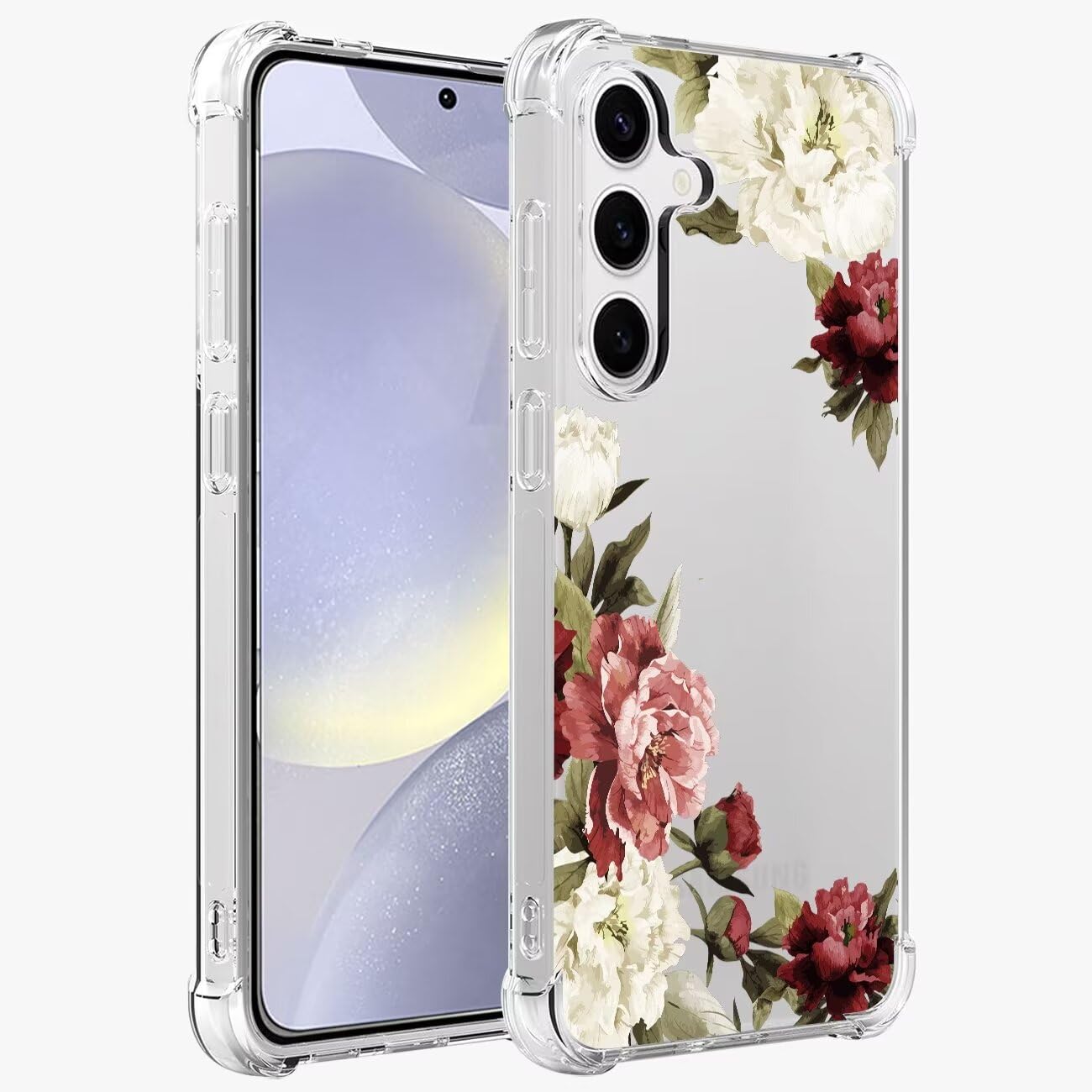 Ueokeird Phone Case for Galaxy S24 Plus Case, Samsung S24+ 5G SM-S926U Case Girls Women, Slim Shockproof Clear Floral Pattern Flexible TPU Protective
