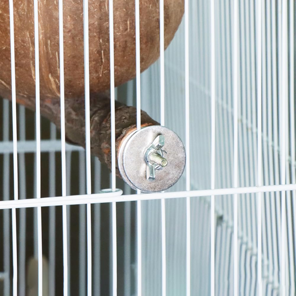 VTurboWay Nid d'oiseau en coquille de noix de coco naturelle avec tapis de noix de coco - Maison d'élevage avec perchoir clochette - Maison pour petits oiseaux, perroquets, calopsittes, conures,