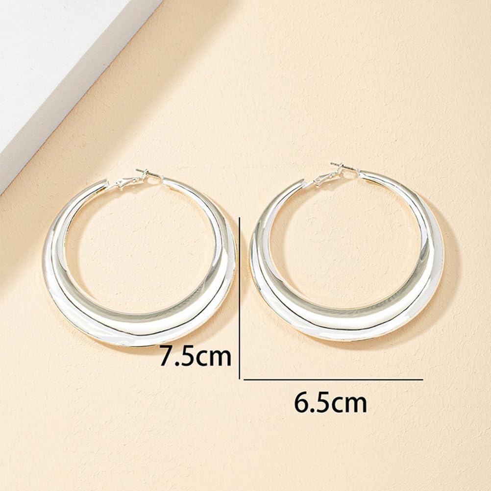 Chunky Gold Large Hoop Earrings for Women, Dainty 14K Gold Big Circle Round Statement Earrings Silver Trendy Thick Hoops Ear Jewelry for Anniversary - Image 2
