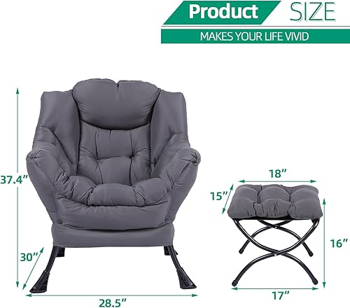 Miniatura 10 de VIVIJASON Silla perezosa de tela moderna  Silla de salón contemporánea de acento suave  Silla de sofá con marco de acero individual con