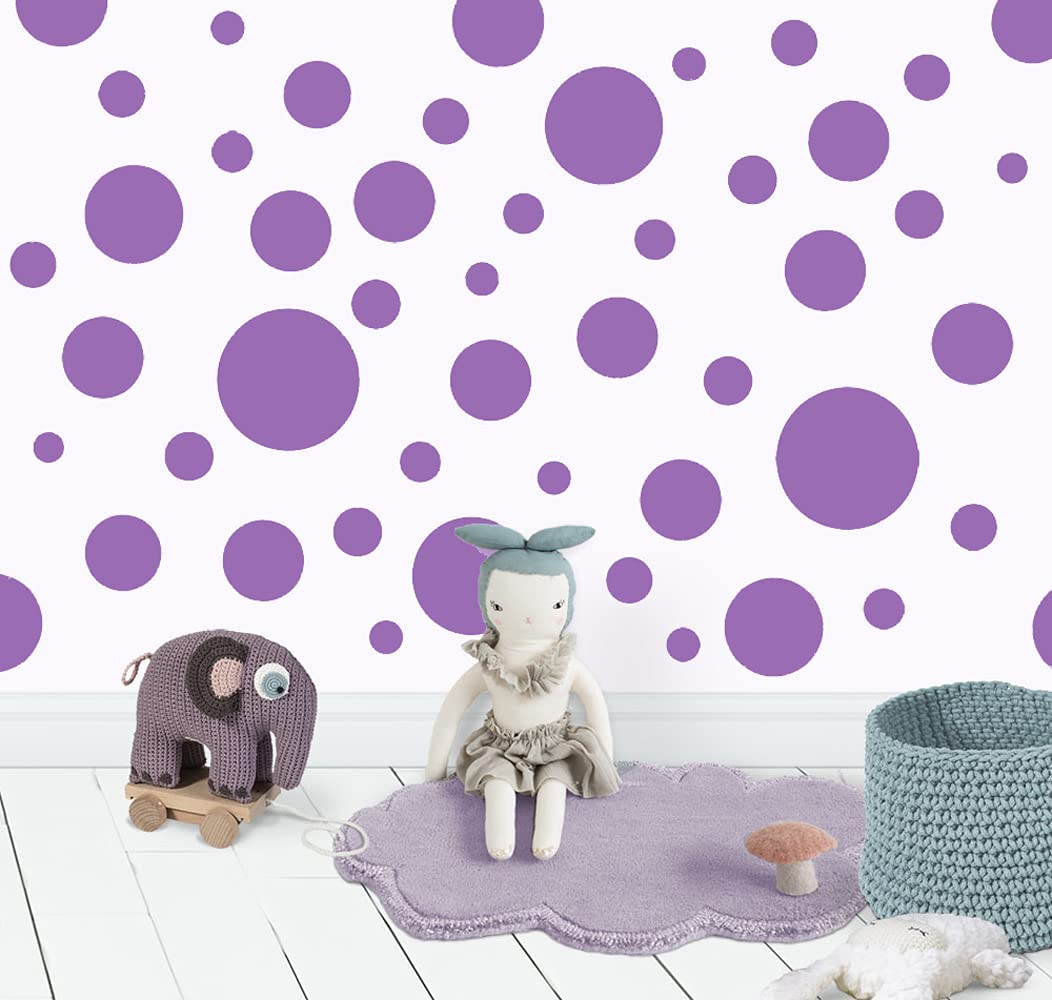 Polka Dot Wall Stickers, Wall Decor Stickers, Wall Dots, Vinyl Circle Room Dot Decals Girls Wall Art Stickers for Bedroom Kids Room Decor (Lavender)