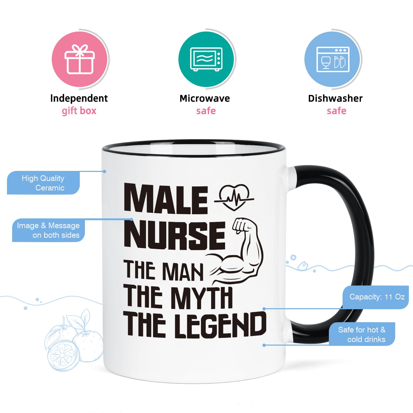 YHRJWN Male Nurse Gifts, The Man The Myth The Legend Mug, Nurse Gifts for Men, Graduation Birthday Nurses Appreciation Gift for Male Nurses, Colleague, Friends, 11 Oz Coffee Mug