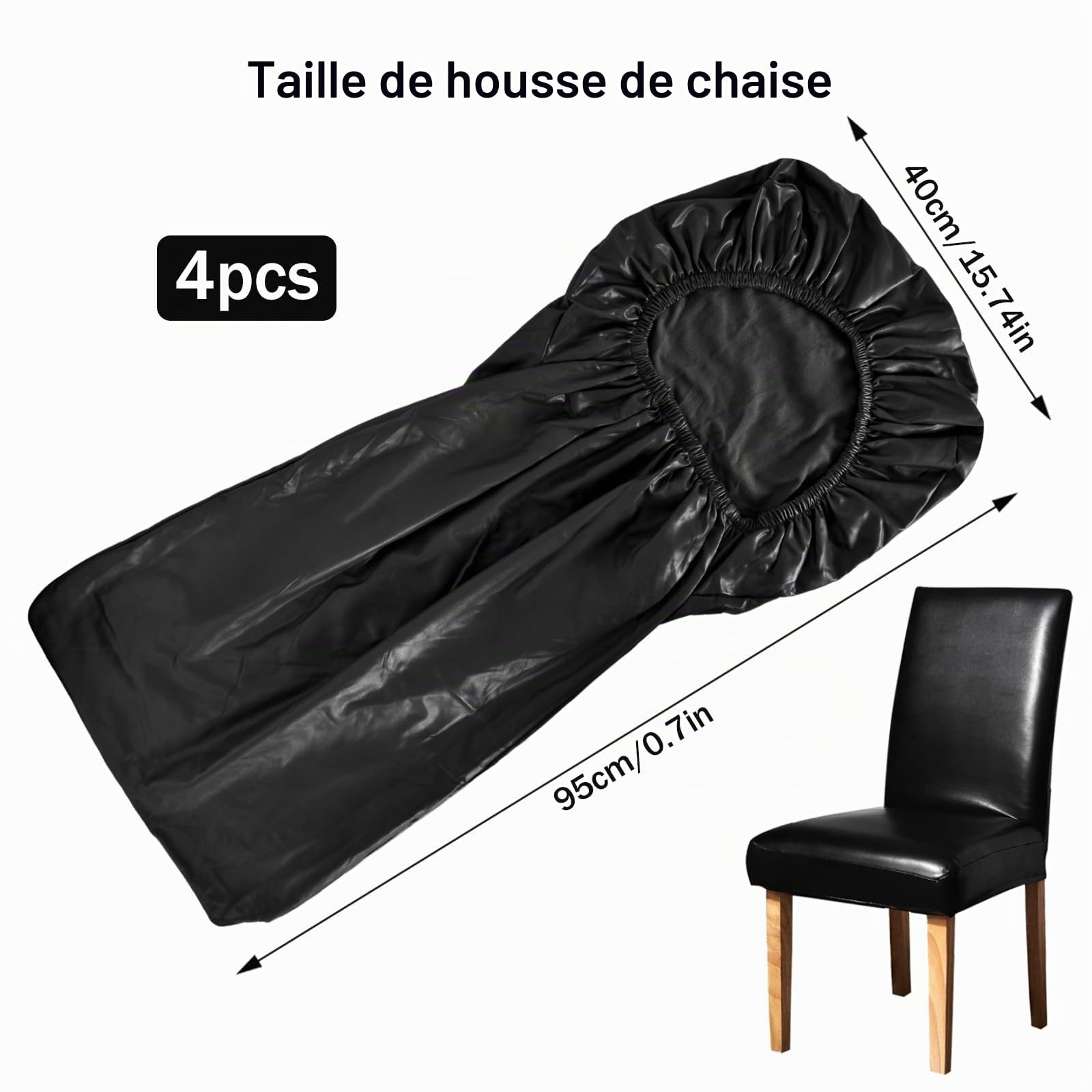 Lot de 4 Housse de Chaise Extensible, Simili Cuir Couverture Protecteur de Chaise Salle a Manger Amovible pour Hôtel Salle à Manger Cérémonie Banquet Fête de Mariage Décor (Noir)