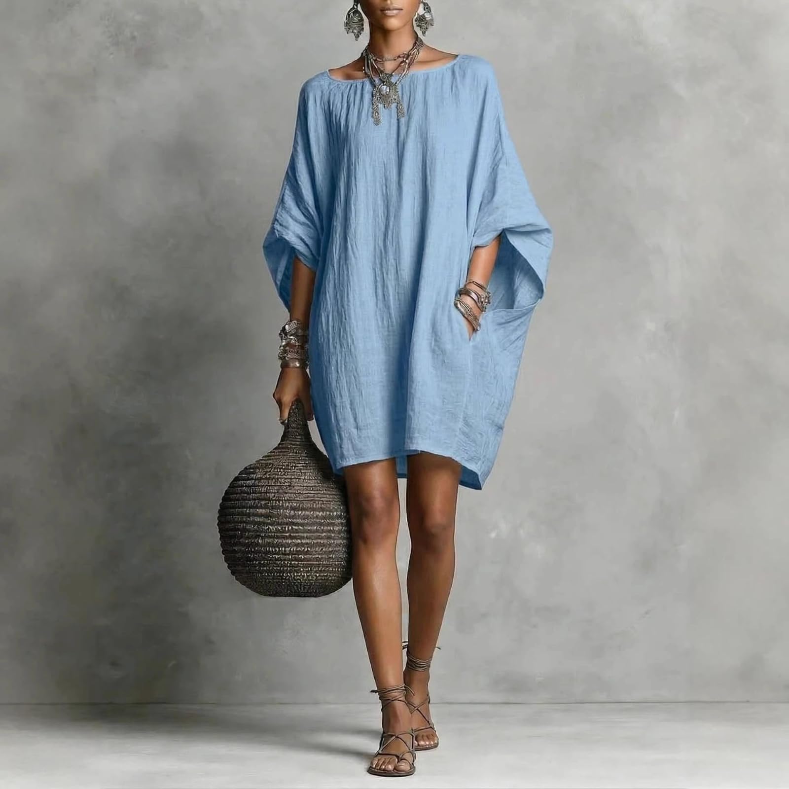 Moda Informal de Primavera y Verano Bata Camisa Vestido Holgado