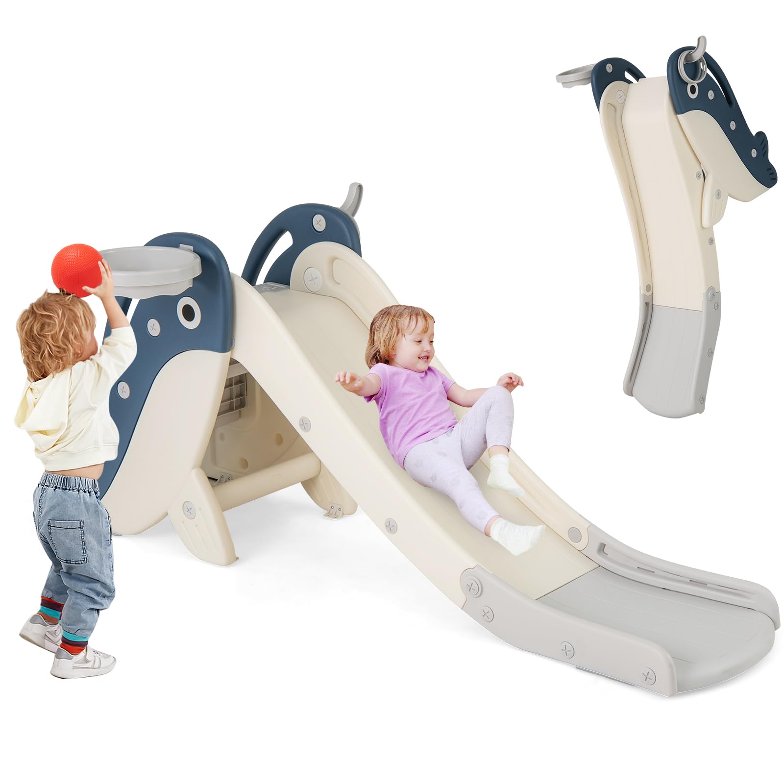 Toboggan pliable multifonction 4 en 1 avec jeu d'escalade intégré