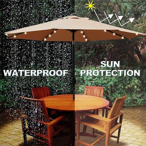 Image of Blissun 9 ft Solar Umbrella, 32 LED Lighted Patio Umbrella, Table Market Umbrella, Outdoor Umbrella for Garden, Deck, Backyard, Pool and Beach (Tan)