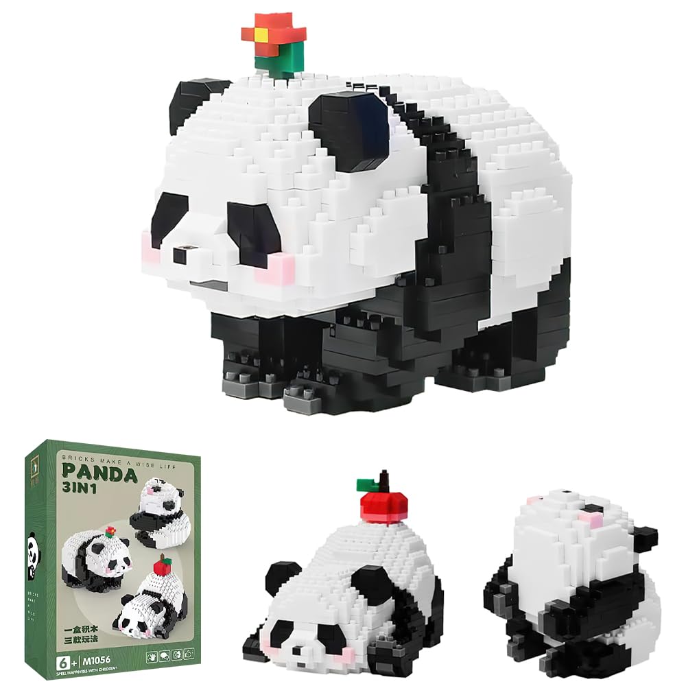 Hojalis Mini Panda Bloques Construccion 3 en 1, 940 Piezas Mini Ladrillos de Juguete, Construcciones para Niños, Mini Bloques de Construcción de Animales para Adultos y Niños