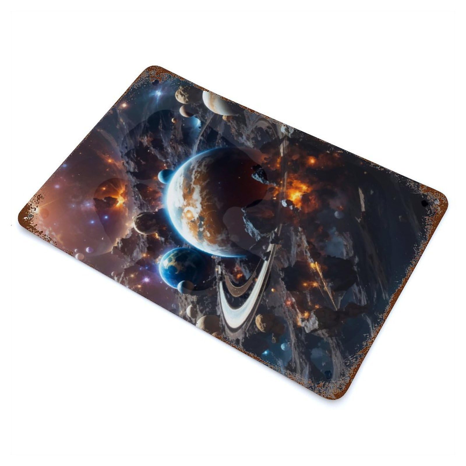Space Chaos Decorative Tin Sign 11.8"x7.9", Ideal for Cafe, Home Bar And Lounge Decor